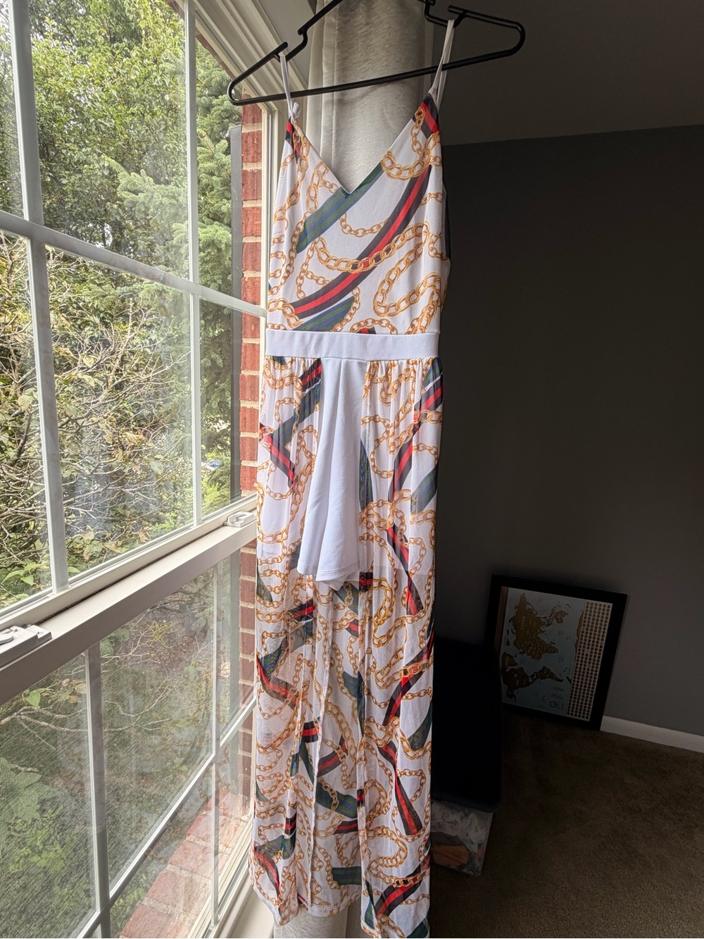 Rue21 White Maxi Dress with Gold Chain & Black-Red Stripe Print - Picture 5 of 5